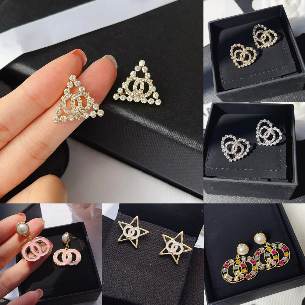 High Quality Triangle Designer Stud inlay Crystal Earrings Stainless Steel Stamp Round Letter Earring Fashion Womens Elegance Wedding Party Jewelry Accessories