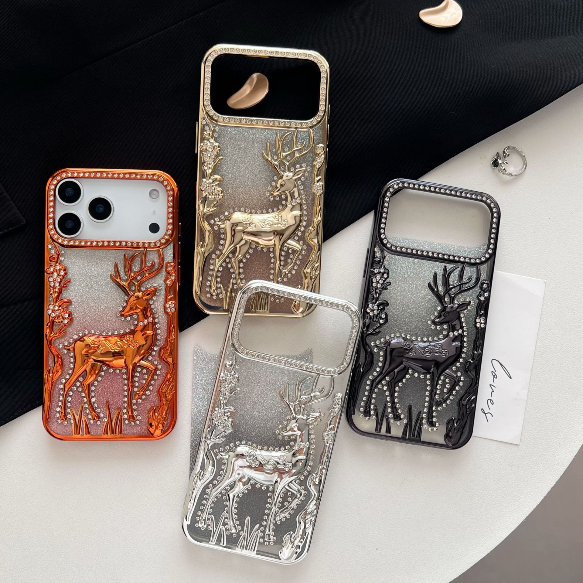Electroplated Reindeer Phone Case iPhone 17 Pro Max Compatible with Apple 16/15 Pro Gradient Glitter Paper Soft Case