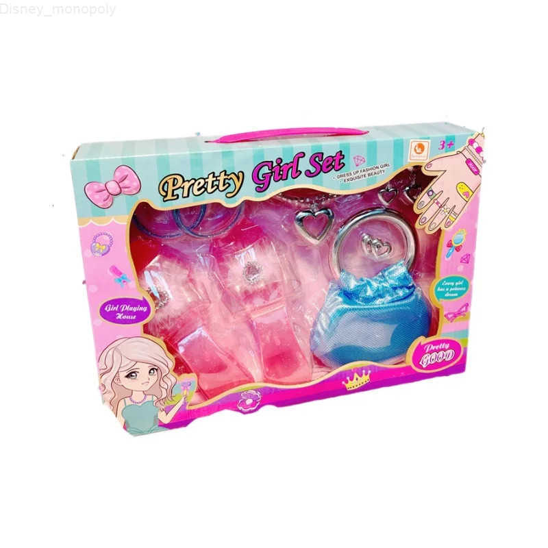 Disney Girls Jewelry Toys Set Crystal Shoes Necklace Crown Earrings Bracelet Play Makeup Dress Up Princess Toys for Kids Role Play H2512021