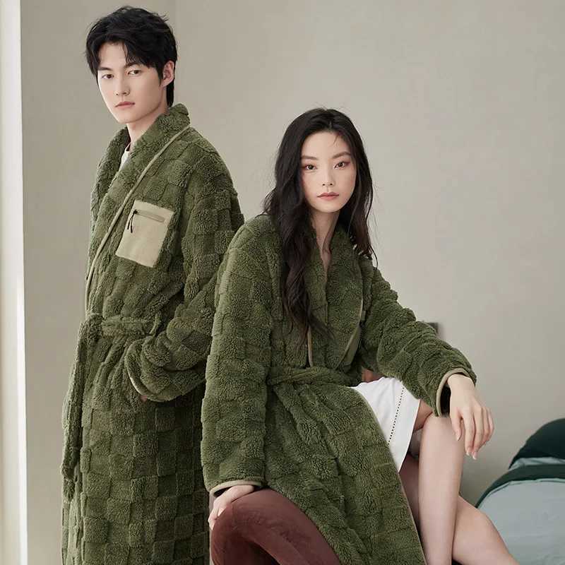 Winter Flannel Couple Long Sleepwear Robes Thick Terry Robe Female Long Sleeve Kimono Warm Bathrobe Home Wear Peignoir Men Robe C251202