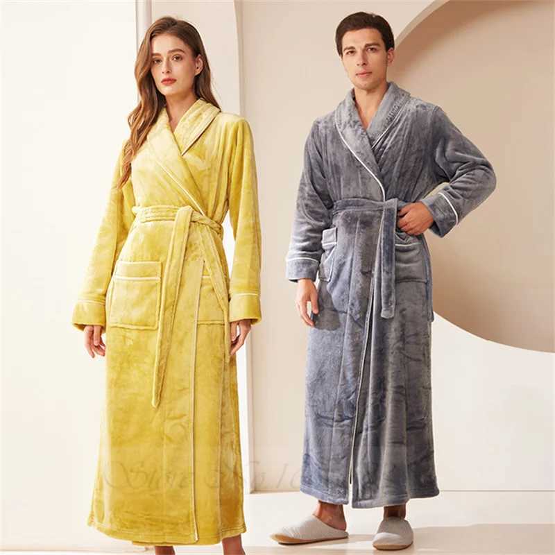 Plus Size Thick Flannel Couples Robe Homewear Autumn Winter Male Kimono Bathrobe Gown Loose Coral Fleece Sleepwear Lounge Wear C251202