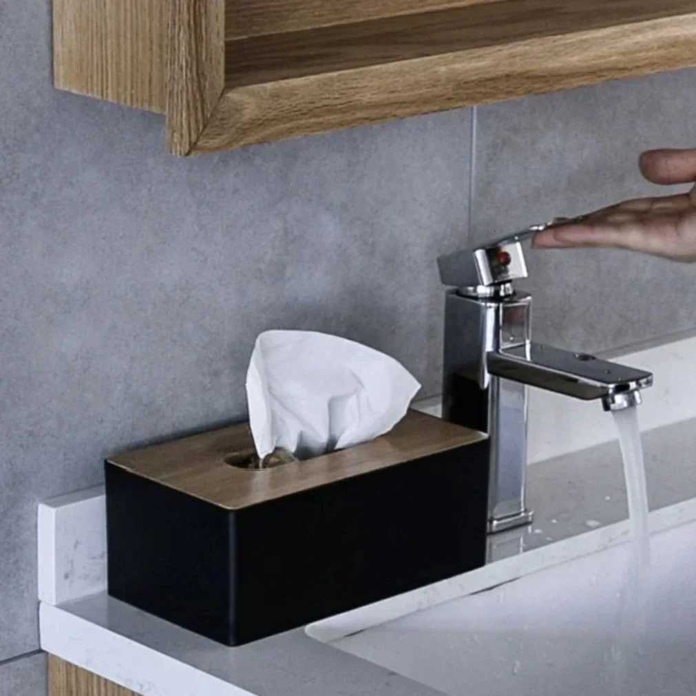 Tissue Box Table Napkin Rings Tissue case Paper Box Container Bamboo Cover Solid Wood Storage Box He Table Decoration H251201