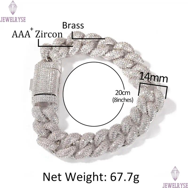 rap hip hop jewelry 14mm 3D cuban link chain gold necklace designer silver mens necklace bracelet woman Copper AAA Zirconia Diamond Iced Out Chains Ch