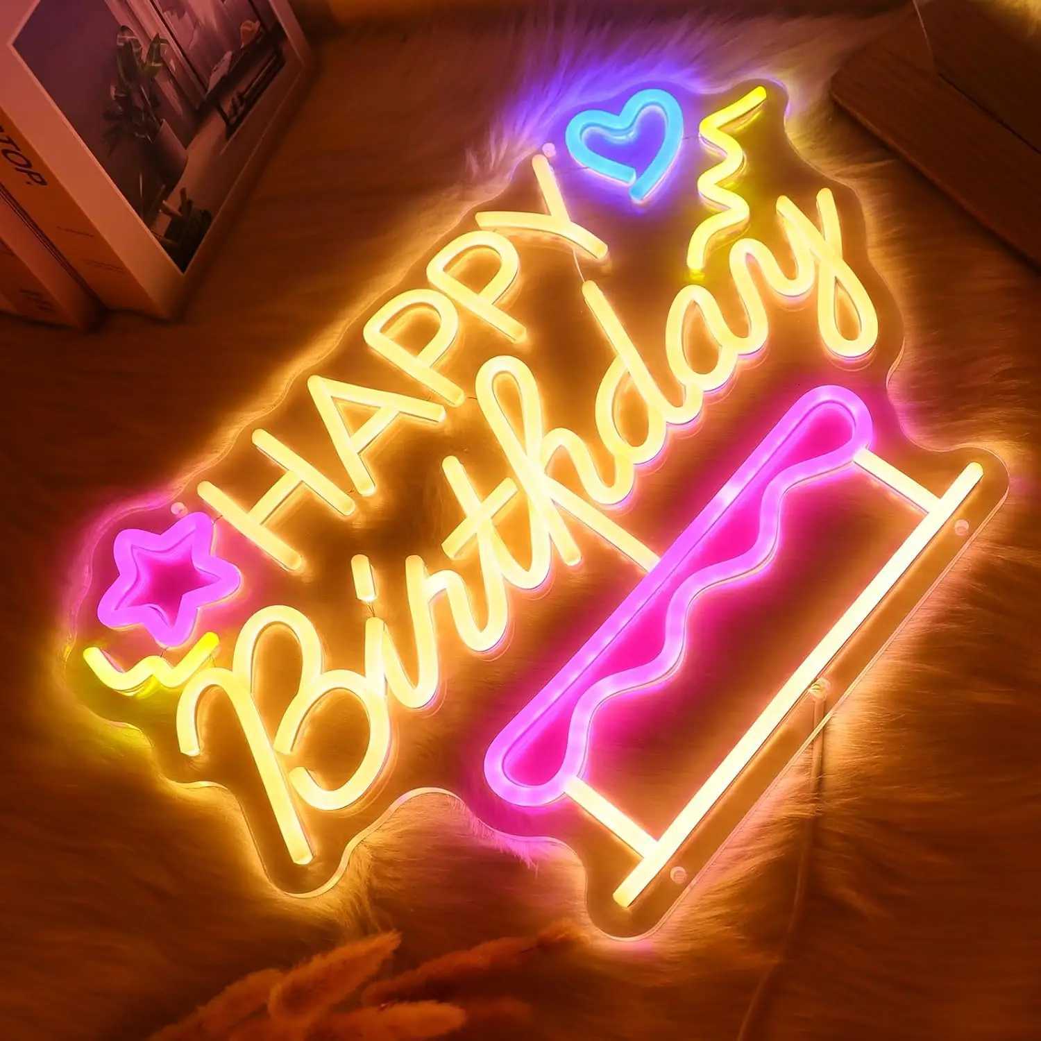 Happy Birthday LED Neon Sign for Wall Decor USB Powered Light Up Backdrop Sign for Home Birthday Party Room Wedding Advertising H251201