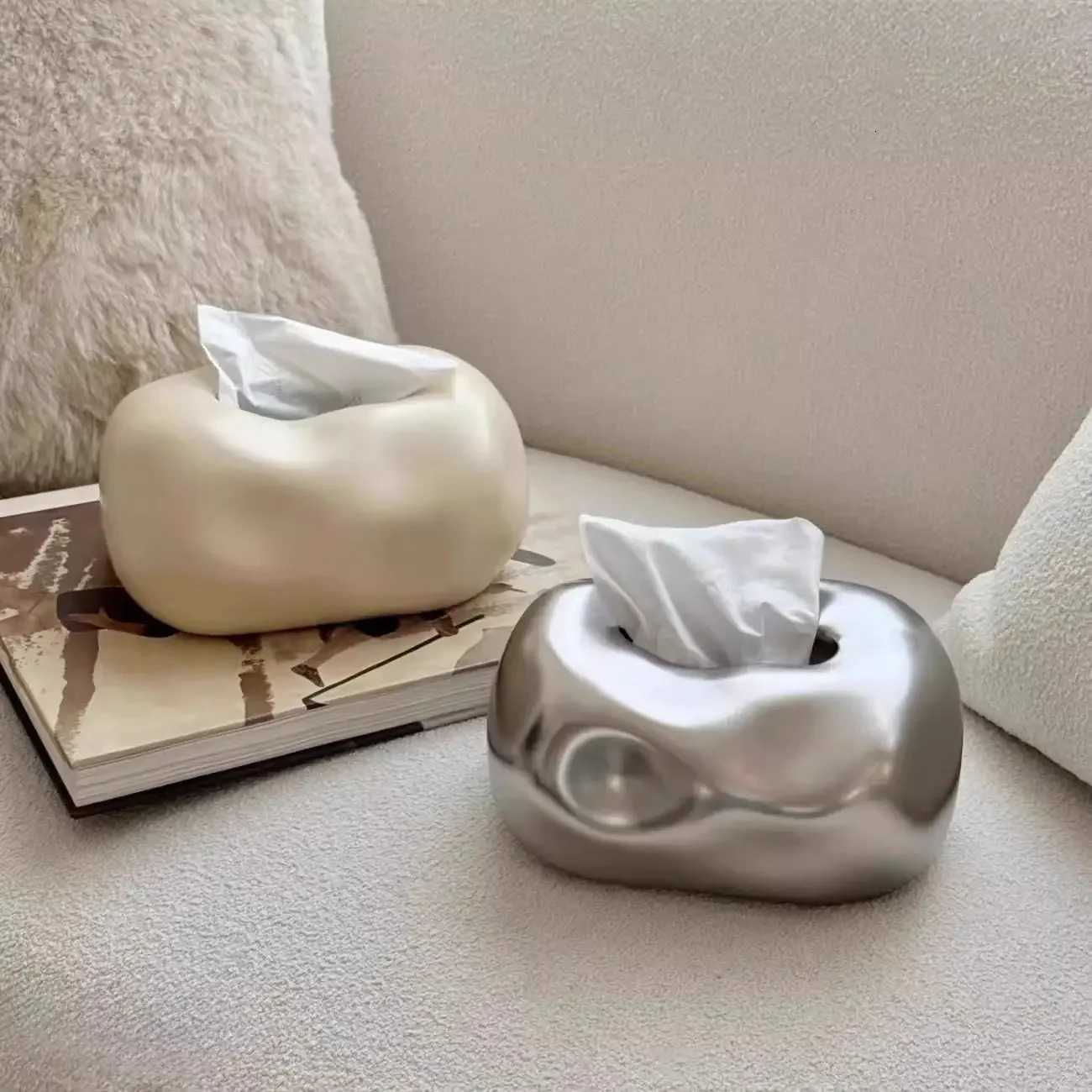 Wabi-sabi Style Ceramic Tissue Box Ins Tissue Box High-end He Living Ro Coffee Table tabletop Decoration He Decoration H251201