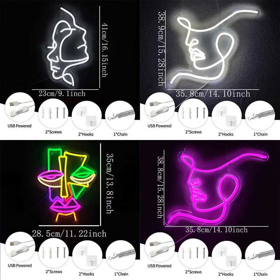 Abstract Face Series Neon Signs Handmade By Female Art Line Icon Used For Room Salon Beauty Salon Party Bar Office Decor H251201