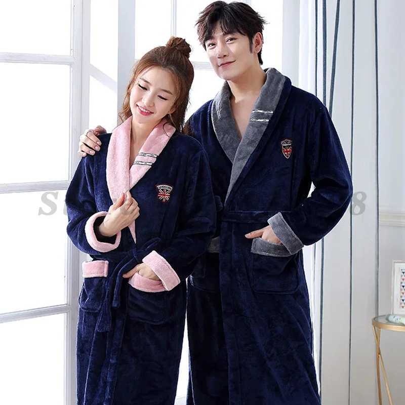 Winter New Coral Fleece Sleepwear Couples Sleeping Robe Womens Home Clothes Bathrobe Mens Oversize Flannel Thickened Yukata C251202
