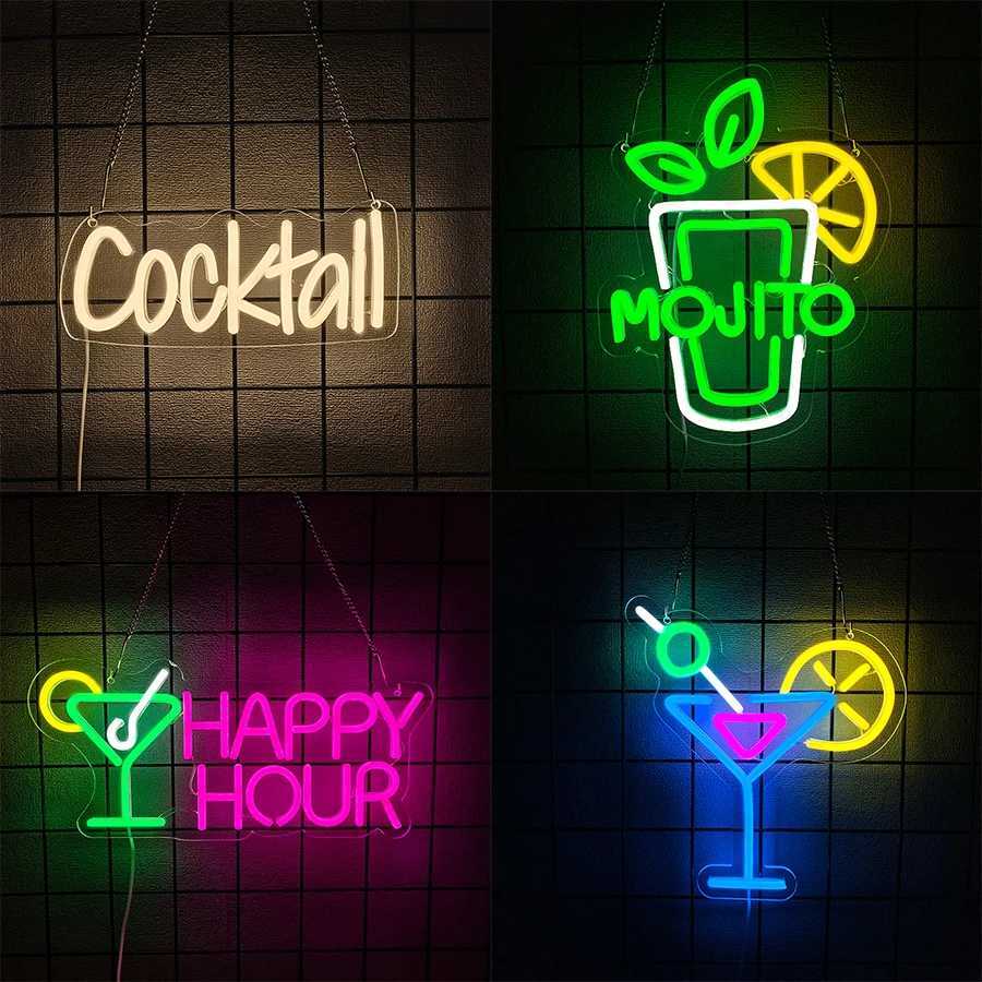 Cocktail Led Neon Lights Wine Glass Icon Usb Powered Used For Restaurants Clubs Bars Holiday Parties Man Cave Art Decor H251201