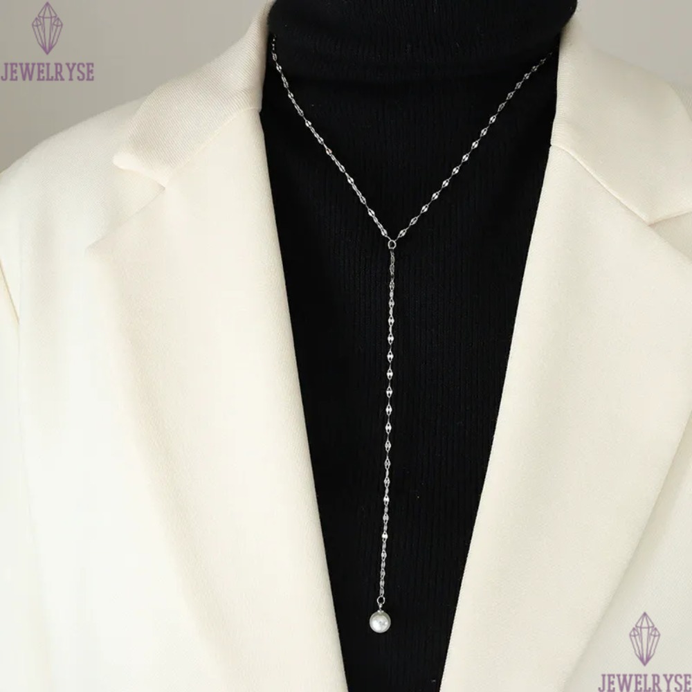 new rose gold pearl sweater chain designer necklace for woman stainless steel pendant long silver necklaces daily outfit jewelry birthday friend famil
