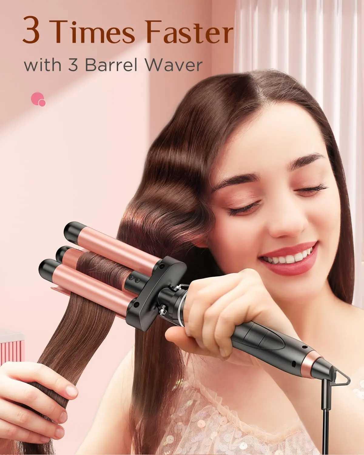 BESTOPE PRO 5 in 1 Wand Curling Iron-Curling Wand Set with Hair Straightener 3 Barrels Hair Crimper Iron 3 Ceramic Curling Iro C251202