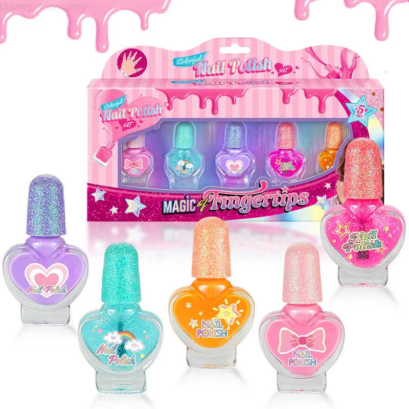 Disney Childrens Nail Polish Set 5 Color Safe Non-toxic Water-based Peelable Girls Princess Dress Up Play House DIY Nail Art Toys H251202