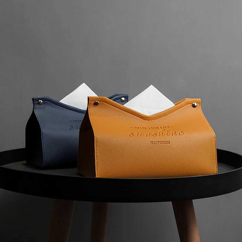 Solid Color Minimalist Leather Tissue Case Napkin Holder Storage Container Car Tissue Box He Living Ro Decoration H251201