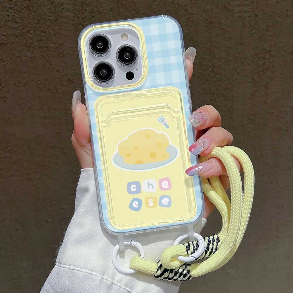 Cute Cheese Card Slot Bag Holder Phone Case For iPhone 15 16 Pro 13 11 12 14 Pro Max XR XS X 7 8 Plus SE 2020 Lanyard Soft Cover J251202