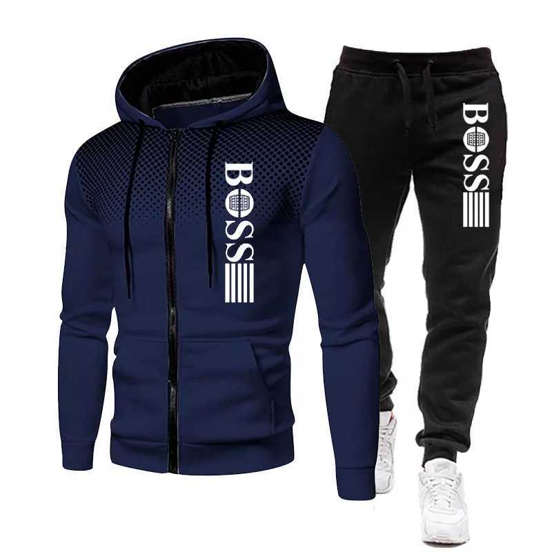 2025 New Mens zippered hoodie Casual Pants Set for Autumn and Winter fashion Fitness and Warm sportswear Two-piece set W251202