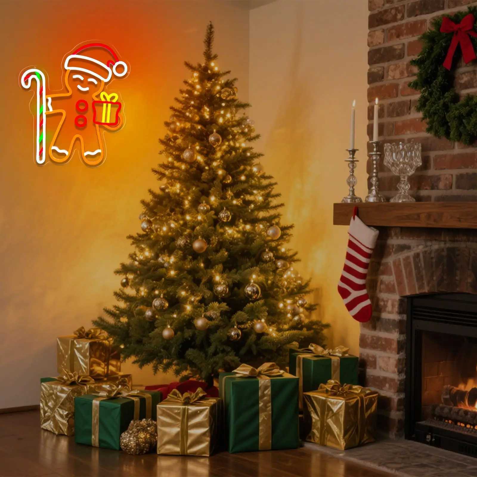 Gingerbread Man LED Neon Sign for Wall Decor Christmas Dimmable Lights Living Room Kids Room Holiday Party Window Festive Gift H251201