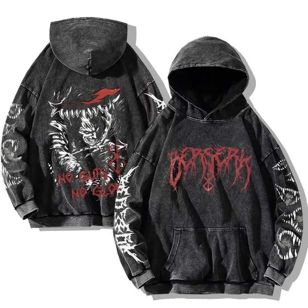 Mens Berserk Hoodies Gothic Print Vintage Washed Hoodie Hip Hop Streetwear Cotton Sweatshirts Harajuku Casual Hooded Pullover J251203