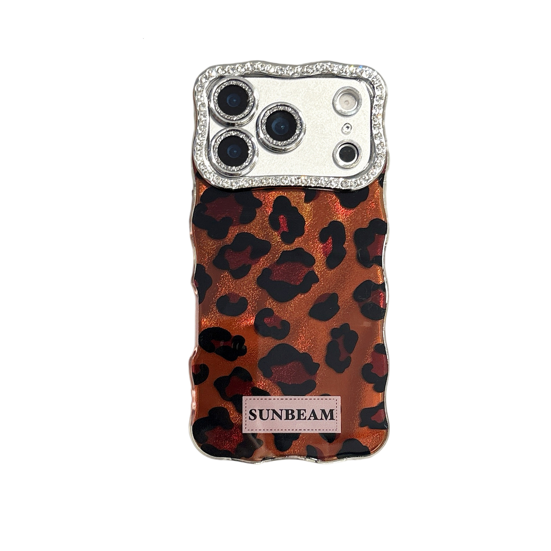 Twisted Edge Brown Leopard Print Phone Case iPhone 17 Pro Max Compatible with Apple 16/15 Pro Diamond Lens Hard Case