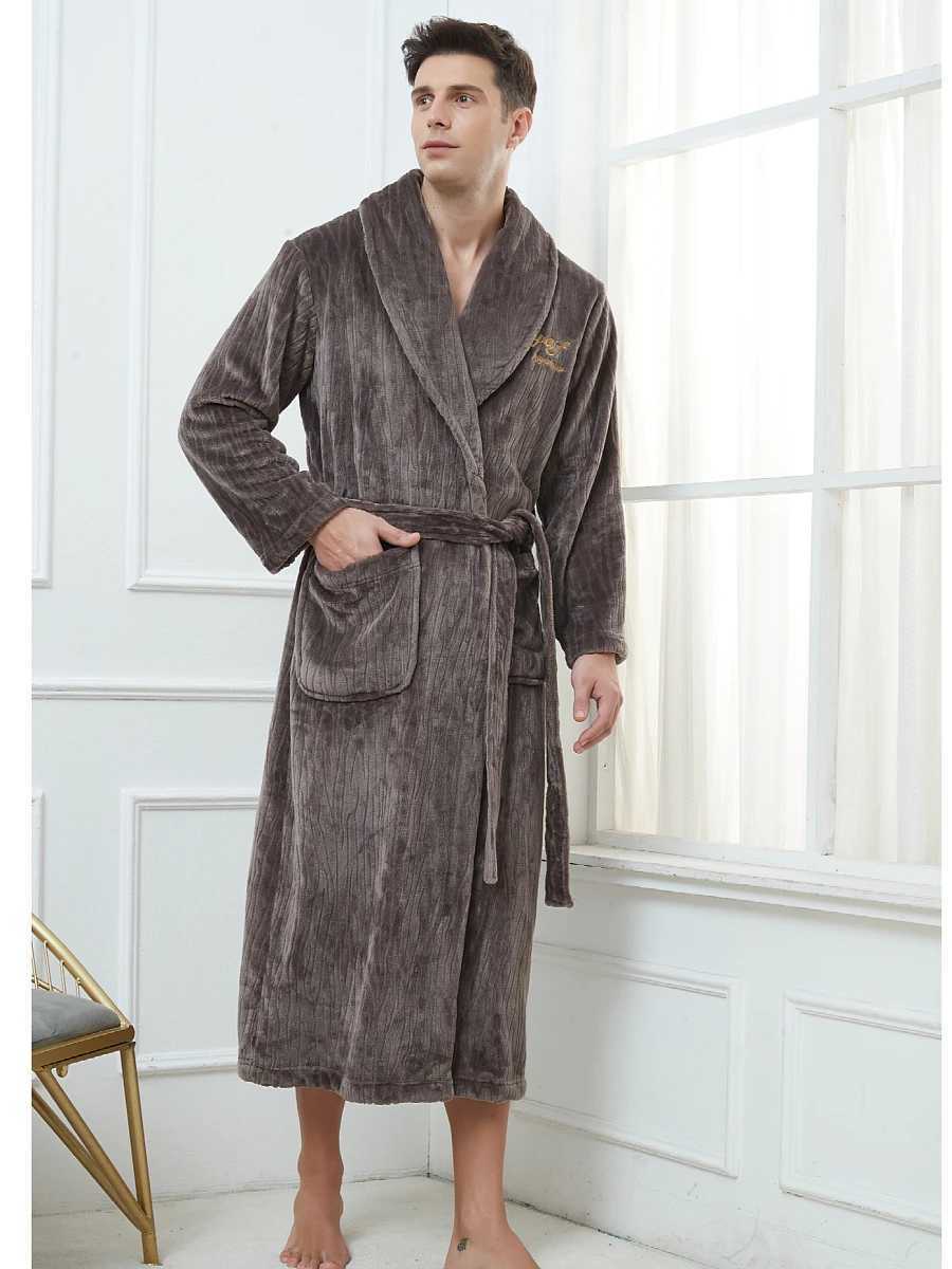 Plus Size 3XL 4XL Men Flannel Robe Winter Thickened Sleepwear Kimono Bathrobe Gown Warm Coral Fleece Loose Home Wear Nighwtear C251202