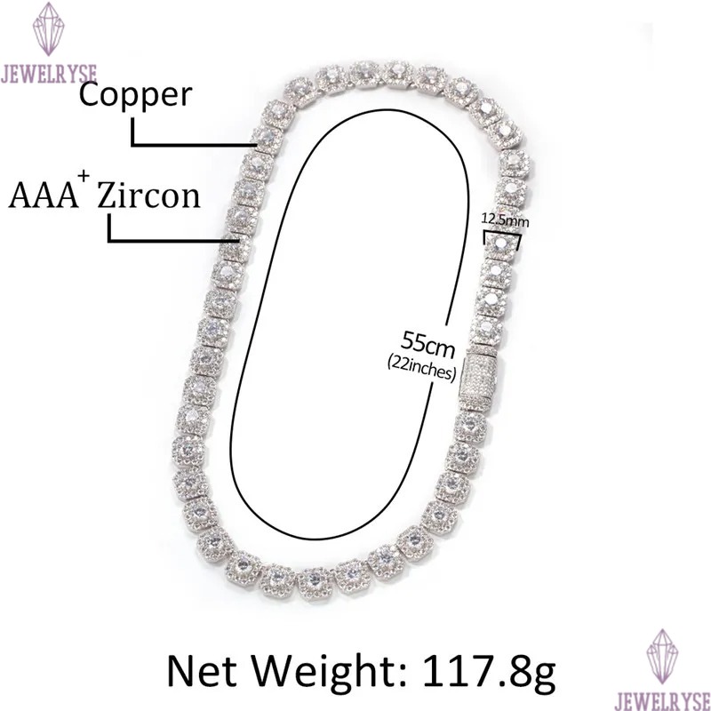 hip hop jewelry 12.5mm tennis necklace designer copper mens gold necklace bracelet white Zirconia Ice Out Chain for Man Diamond Silver Necklaces Woman