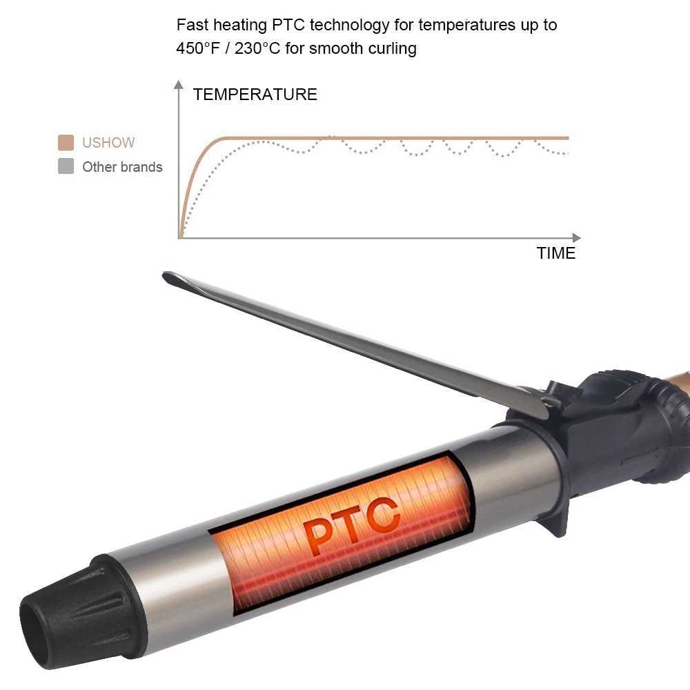 USHOW Curling Iron with Tourmaline Ceramic Technology and Digital Controls with Heat Resistant Silicone Mat 125 Inches C251202