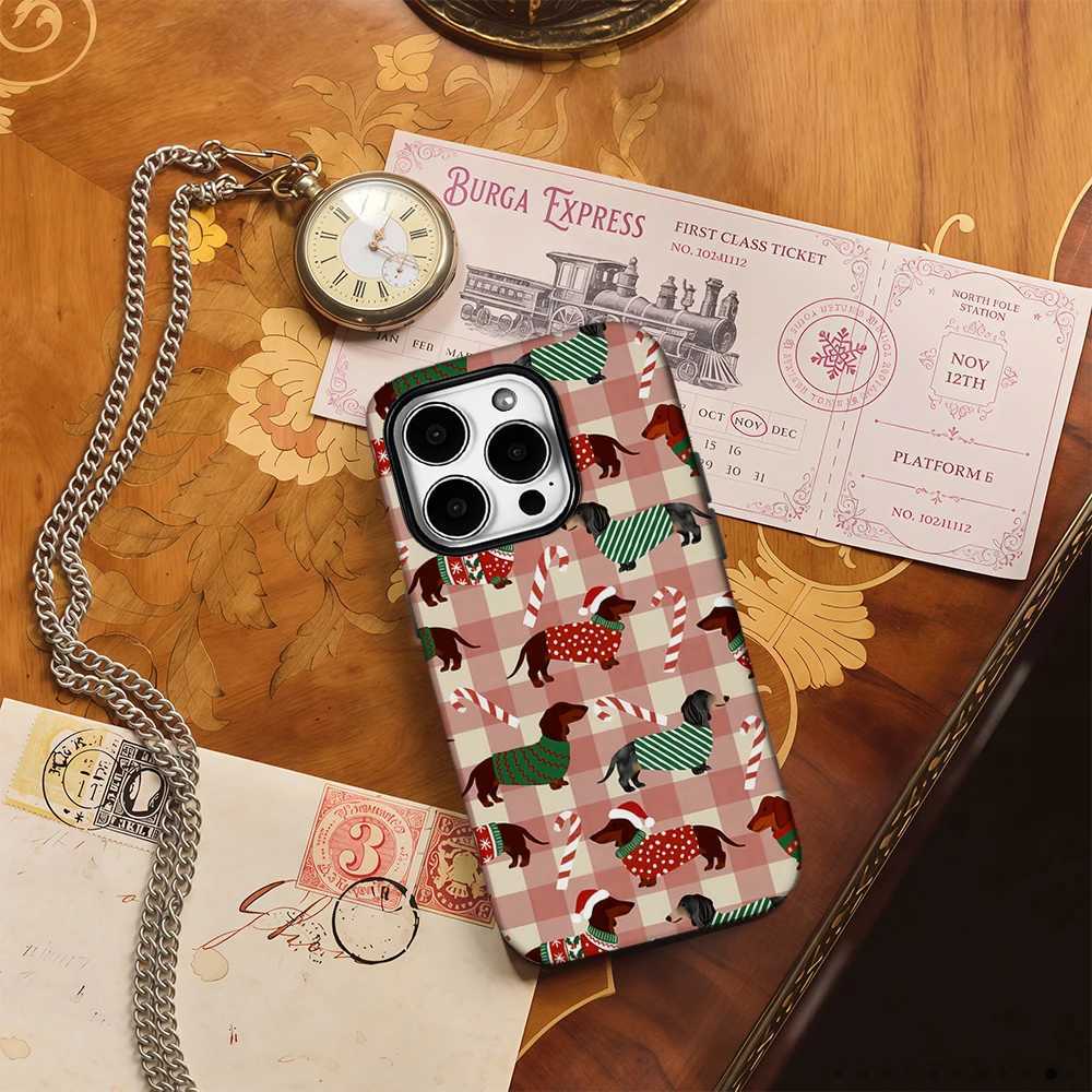 Christmas Dachshund Dog Phone Case for IPhone 16 15 14 13 12 11 X XS XR XSMAX 7 8 Pro Max Plus Double-layer Back Cover J251202
