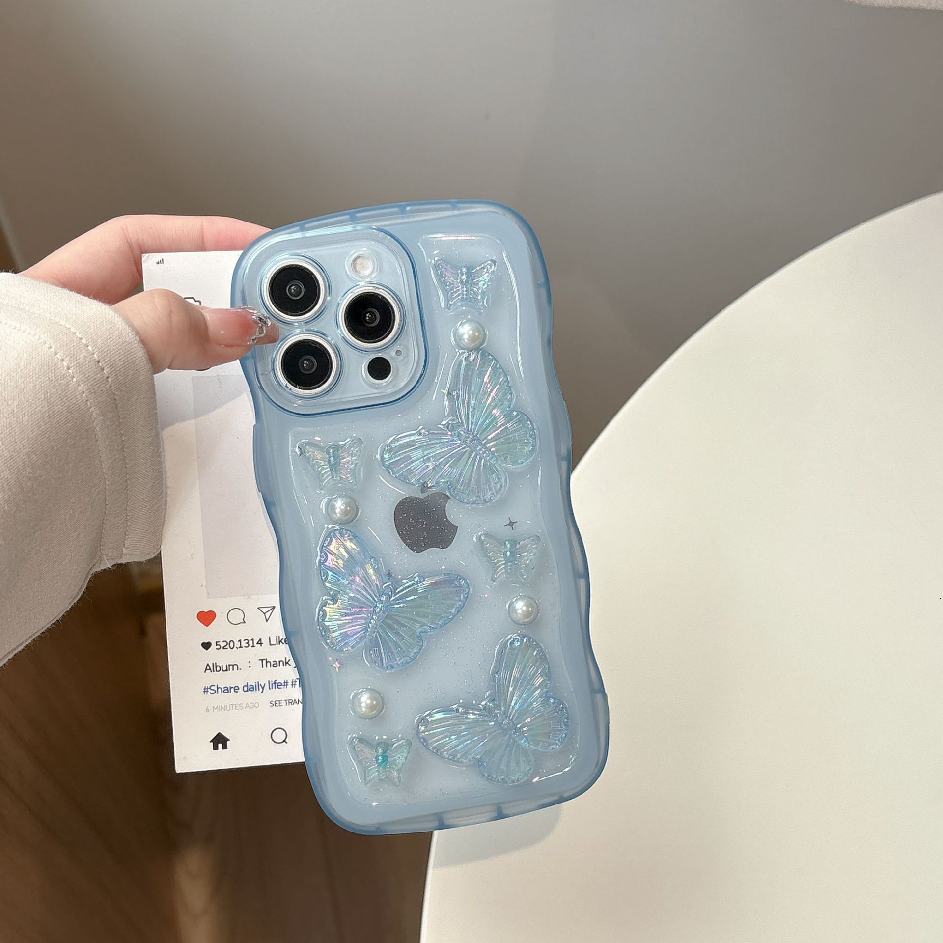 Wave Epoxy 3D Butterfly Phone Case iPhone 17 Pro Max Compatible with iPhone 16 Pro Transparent Protective Case