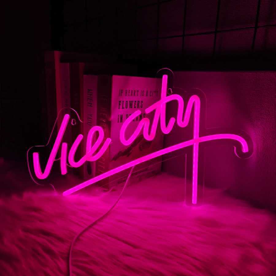 Vice City Neon Sign Pink Led Letter Light Used For Bedroom Game Room Club Bar Man Cave Art Decor Usb Powered Light H251201