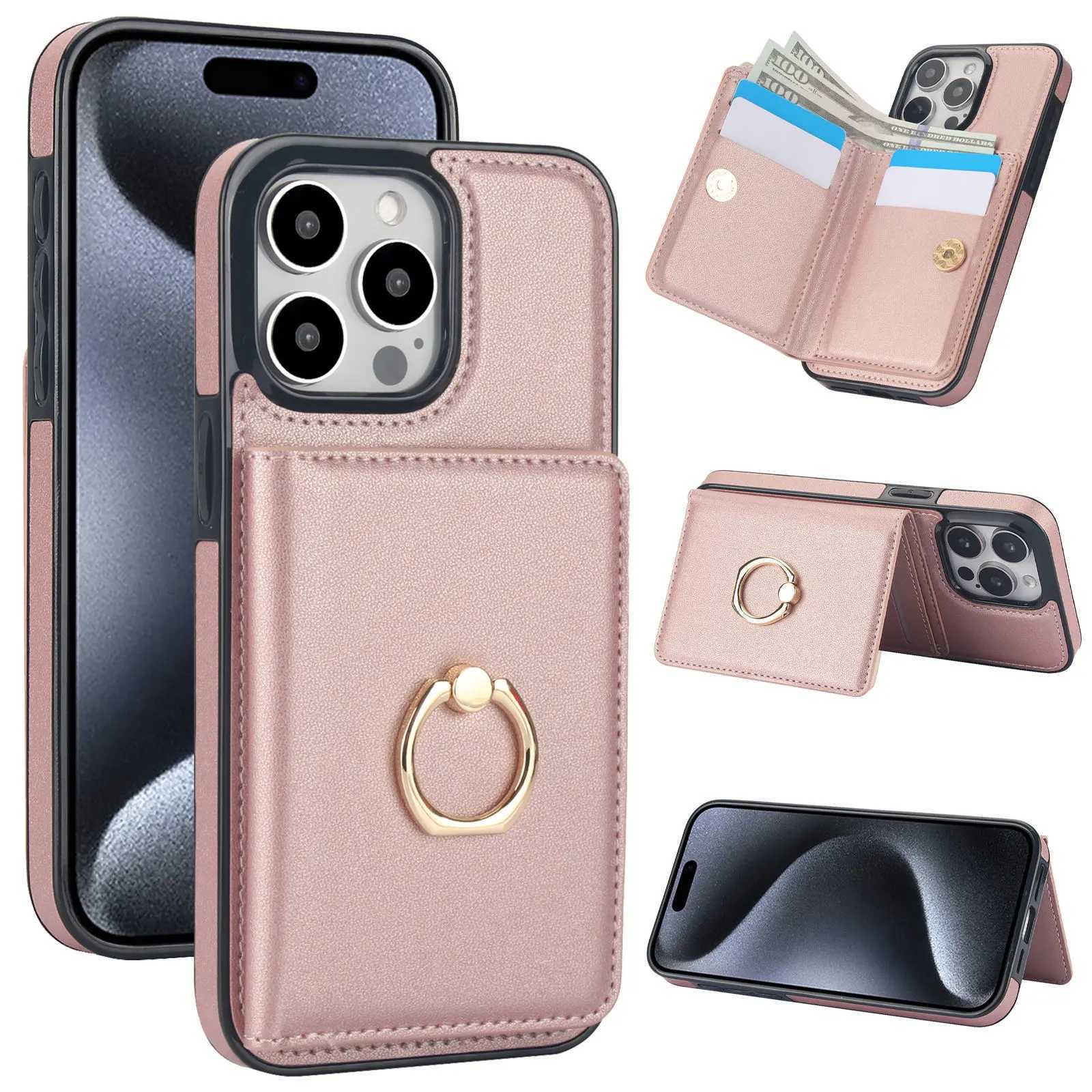 Wallet Case with Card Holder 360 Rotation Ring Kickstand Magnetic Clasp for iPhone 16 15 14 13 12 11 Pro Max SE 2022 XR XS Max J251202