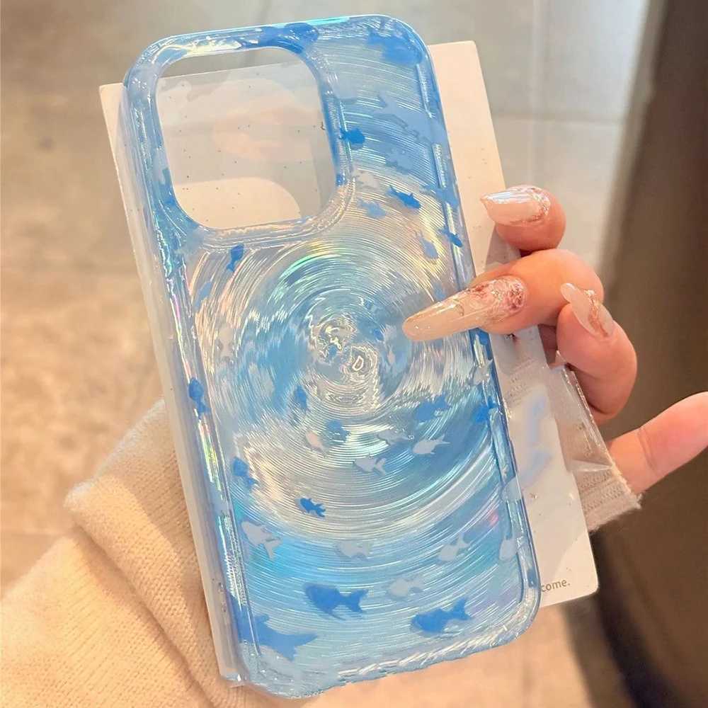 Korean Cute Fishes Silicone Phone Case For iPhone 15 Pro Case For iPhone 11 12 13 14 16 Pro Max Vortex Pattern Soft Back Cover J251202