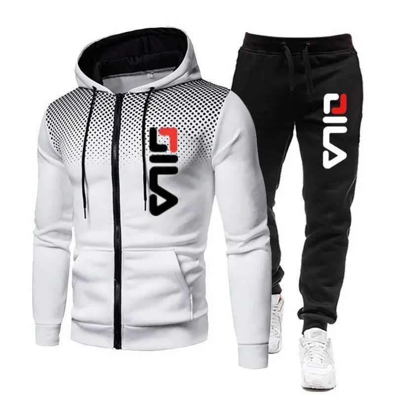Mens new autumn and winter multi-pocket zipper long-sleeved hoodie sports and leisure pants two-piece fitness jogging suit W251202