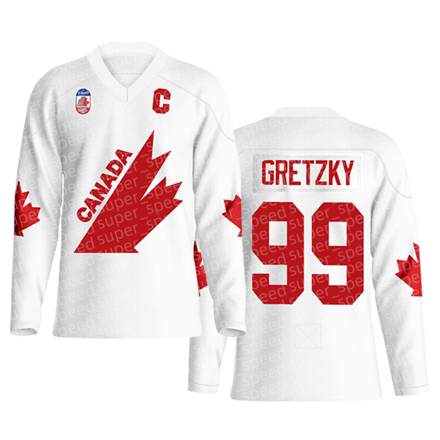 V-neck men's ice hockey jersey 99 white GRETZKY, embroidered design, retro fashion street sportswear, long sleeved shirt jersey outdoor, polyester fiber machine wash