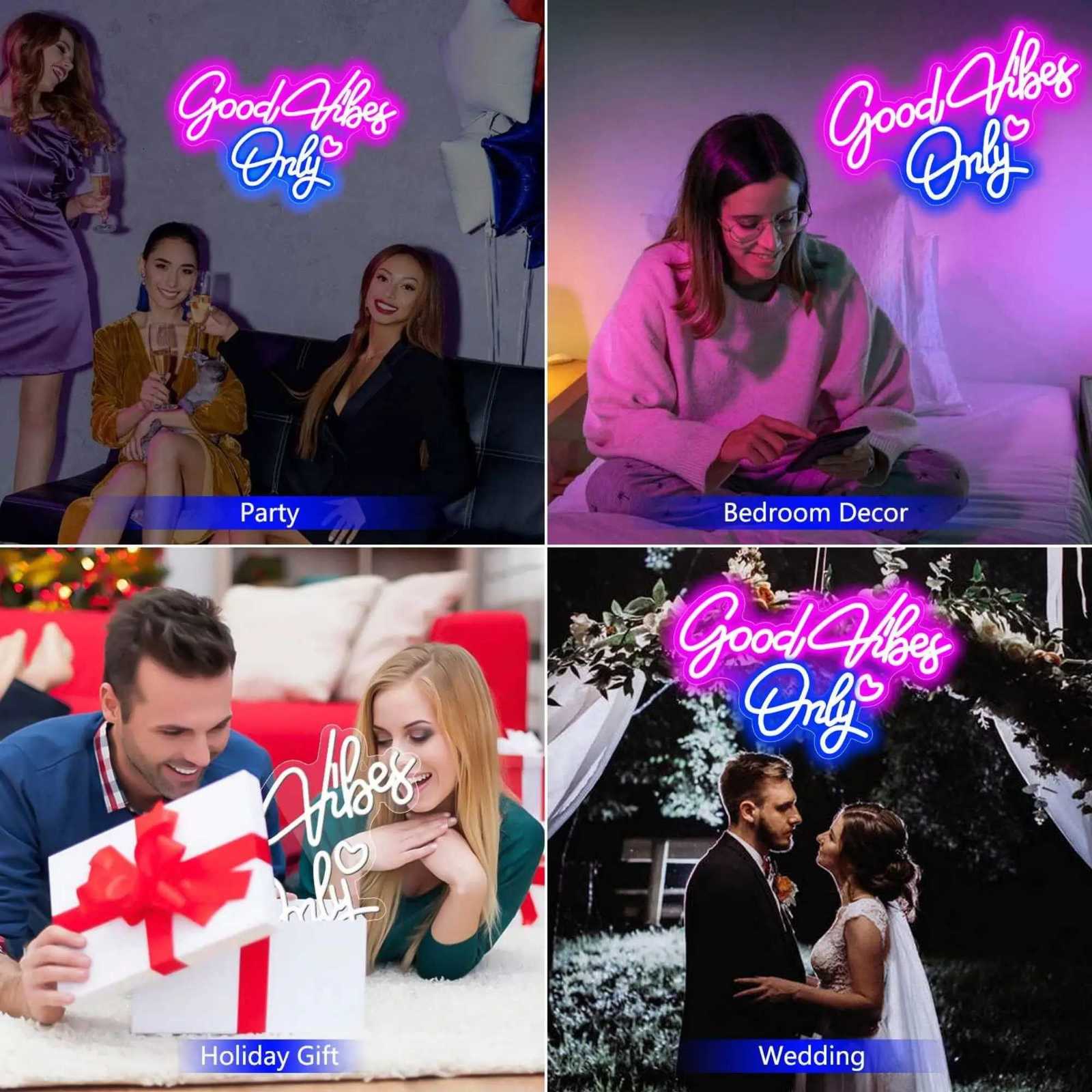 Good Vibes Only Neon Sign for Wall Decor LED Light for Bedroom Powered by USB with Dimmable Switch Neon Light Sign for Bedroom H251201