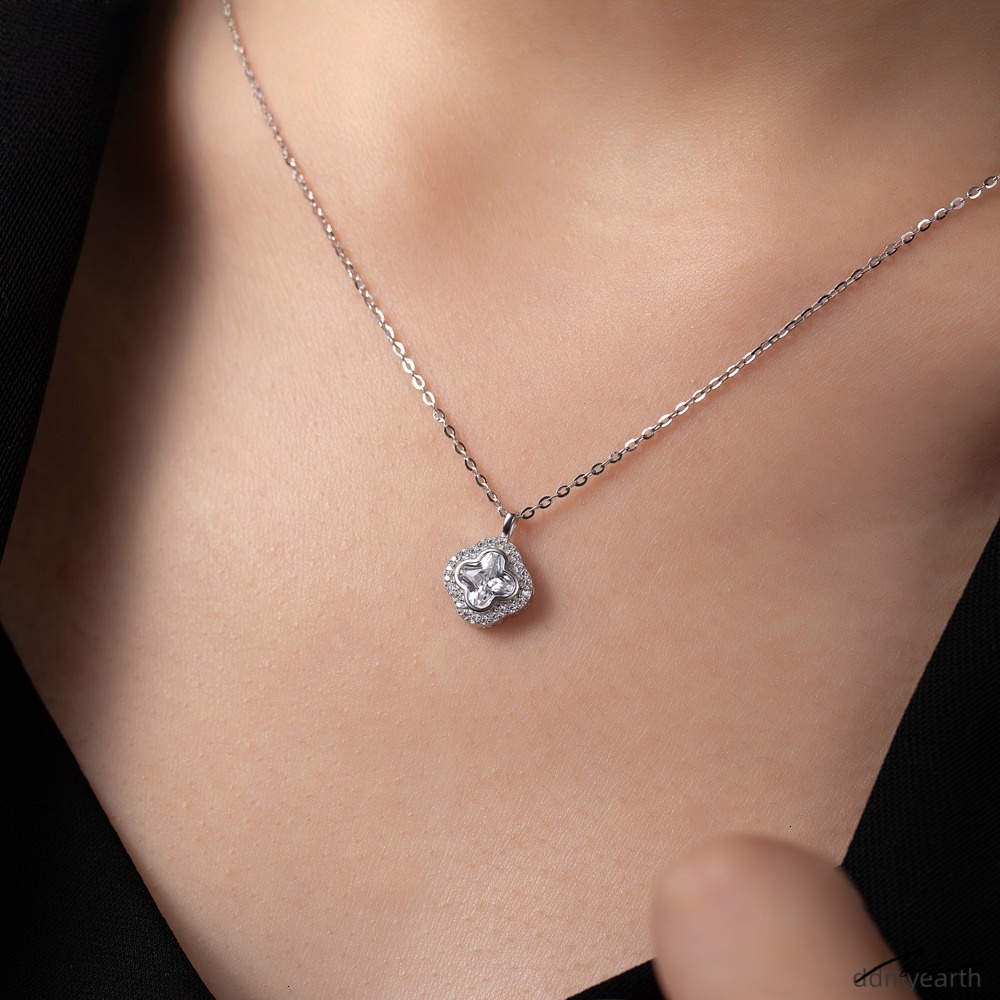 Sterling Sier Clover Pendant Women Square Zircon Link Chain Necklace For Parties Gifts Ddmyhome Ddmyhome