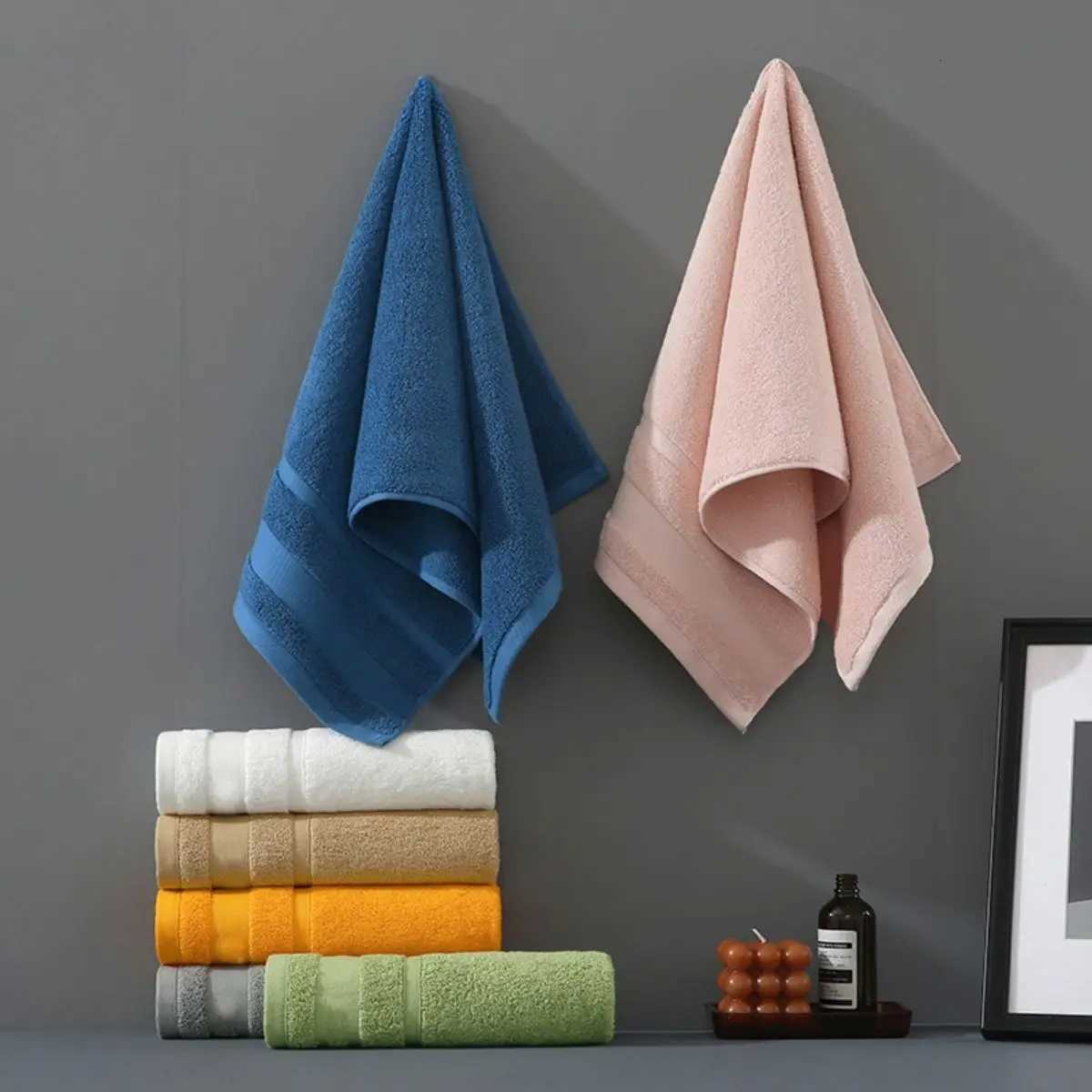 2 Pcs Towel Set 100 Cotton Soft Absorbent Towels for Bathroom Livingroom Kitchen Y251202