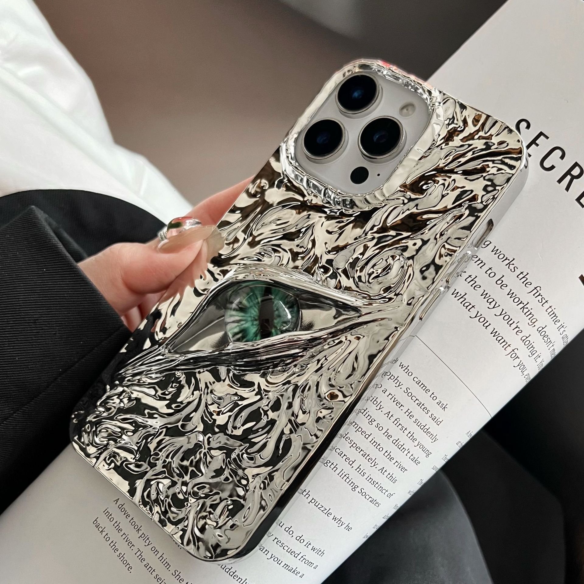 Wrinkled Funny 3D Eyes Phone Case iPhone 17 Pro Max Compatible with Apple 16/15 Pro Electroplated Matte Protective Case
