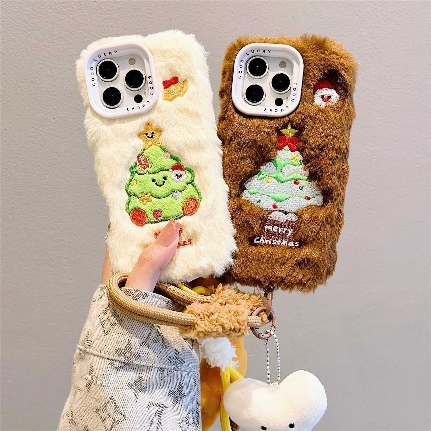 Christmas Autumn Winter Warm Plush Phone Case For iPhone 16 15 14 13 Pro Solid Color Furry Fluffy Shockproof Protective Cover J251202