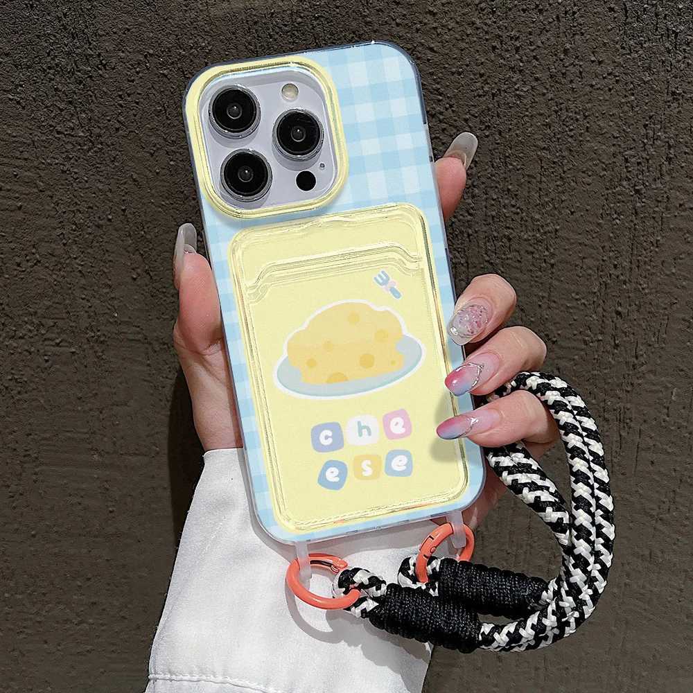 Cute Cheese Card Slot Bag Holder Phone Case For iPhone 15 16 Pro 13 11 12 14 Pro Max XR XS X 7 8 Plus SE 2020 Lanyard Soft Cover J251202