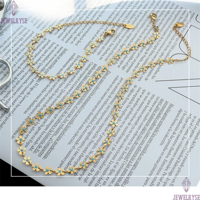 sweet blue flower chain stainless steel necklace designer for woman party 18k gold chains necklaces school choker women jewelry travel birthday friend