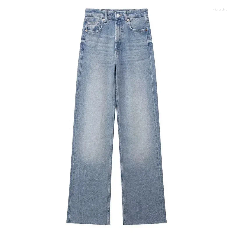 Women's Jeans Denim Pants For Women High Waist Wide Leg Fashionable Versatile Classic With Worn Decoration Origin China Z260313