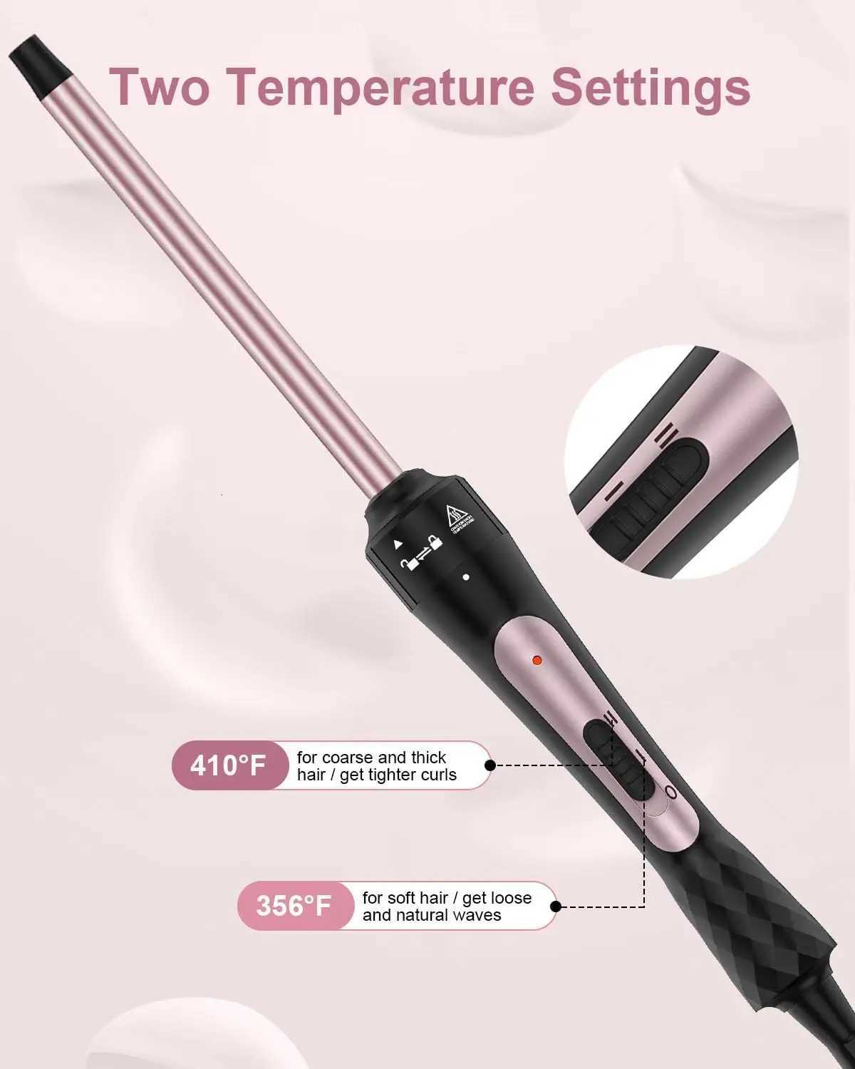 3/8 Inch Tourmaline Ceramic Curling Wand Small Curling Iron for Short Long Hair 30S Instant Heat Up 2 Temperature Settings C251202