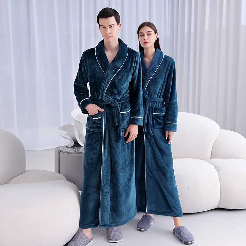 2025 Autumn and Winter Extended and Thickened Flannel Nightgown for Men Plus Size Coral Fleece Bathrobe for Women C251202