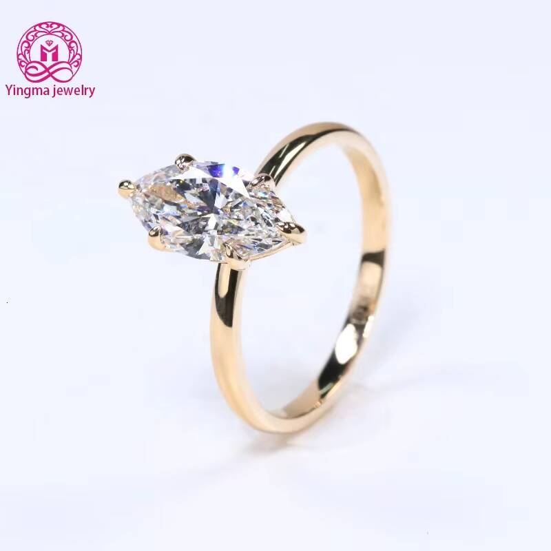 IGI Certified CVD Lab Grown Engagement 14K Yellow Rose Gold D VVS2 Two Carats Marquise Cut Diamond Ring