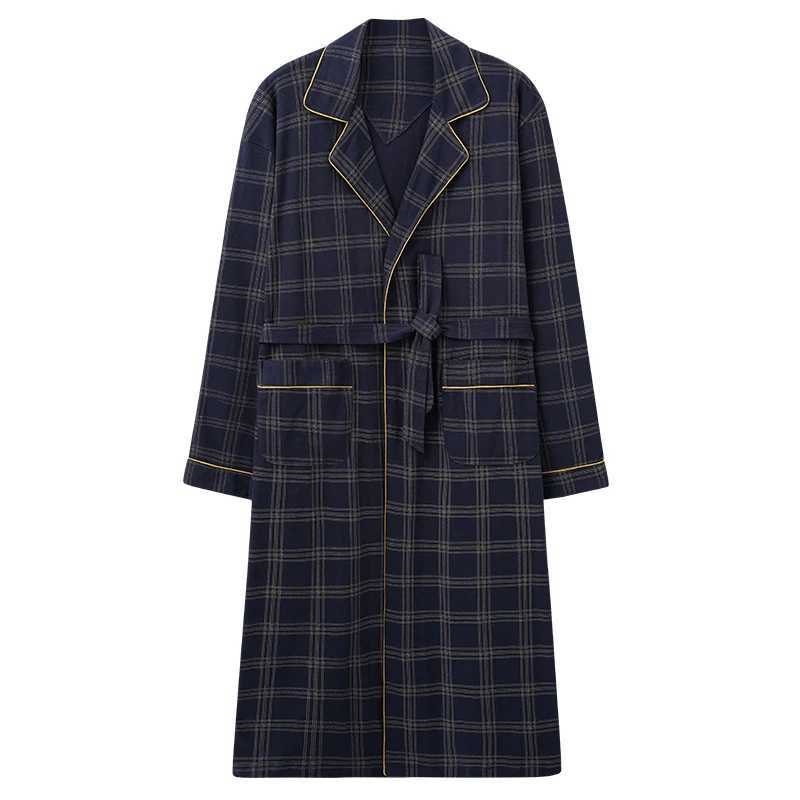 Newest M-4XL Autumn Bathrobe Men 100 Cotton sleep top Kimono Robes For Male Plaid Robes Long Bath Robe Bride Robe Dressing Gown C251202