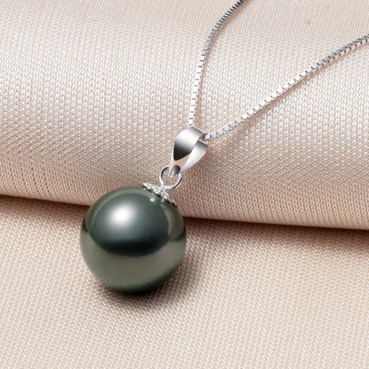 AnuJewel 18K white gold 9-1m natural Tahitian black pearl Mo silica pendant necklace silver chain sea pearl wholesale 241025