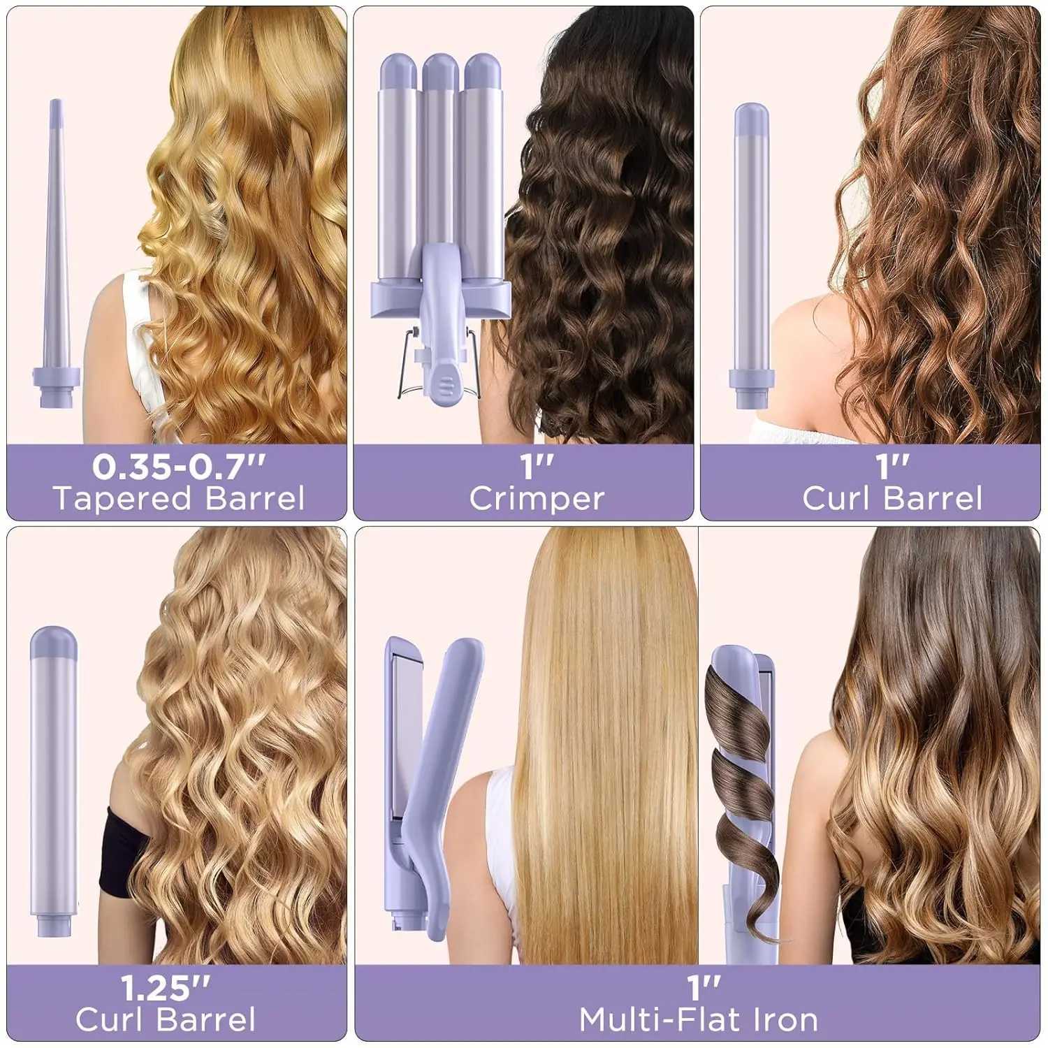 BESTOPE PRO 5 in 1 Wand Curling Iron-Curling Wand Set with Hair Straightener 3 Barrels Hair Crimper Iron 3 Ceramic Curling Iro C2512021