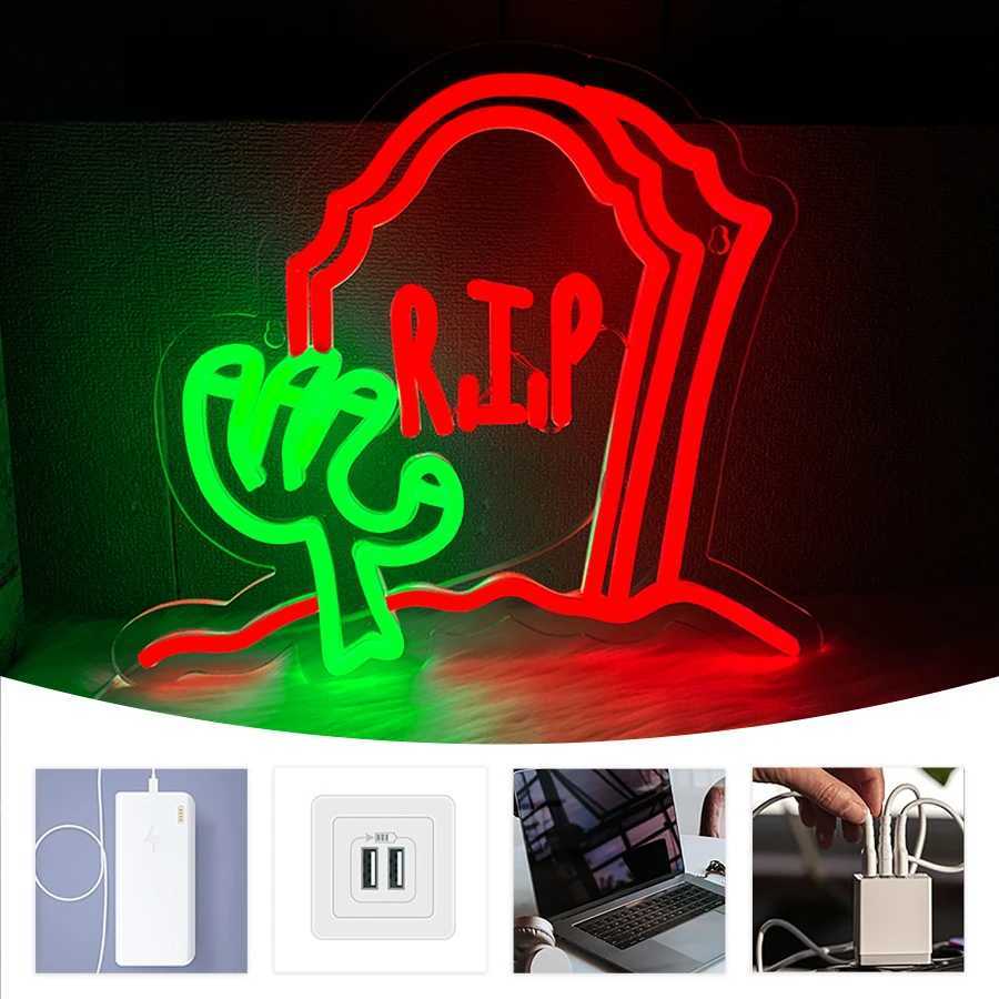 Haunted House Led Neon Sign Weird Tombstone Icon Used For Bedroom Game Room Man Cave Halloween Art Decor Usb Powered H251201