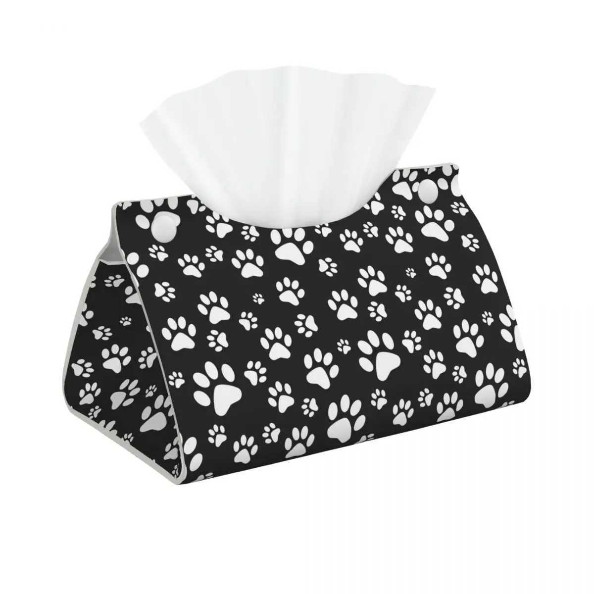 Cust White Puppy Dog Paw Tissue Box Cover for Bathro Off Rectangar PU Leather Facial Tissue Box Holder H251201