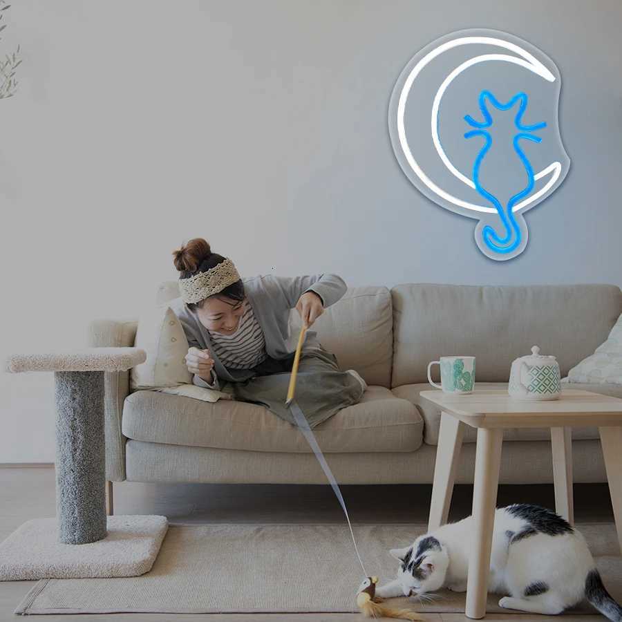 Animation Neon Sign Moon And Cat Art Luminous Icon Usb Powered Used For Room Bar Club Pet Shop Office And Home Decor H251201