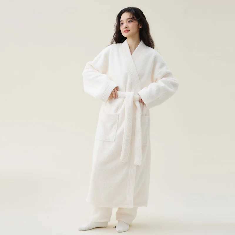 Couple Flannel Long Robe Autumn Winter New Home Clothes Sleepwear Bathrobe Kimono Thicken Warm Coral Fleece Loungewear C251202