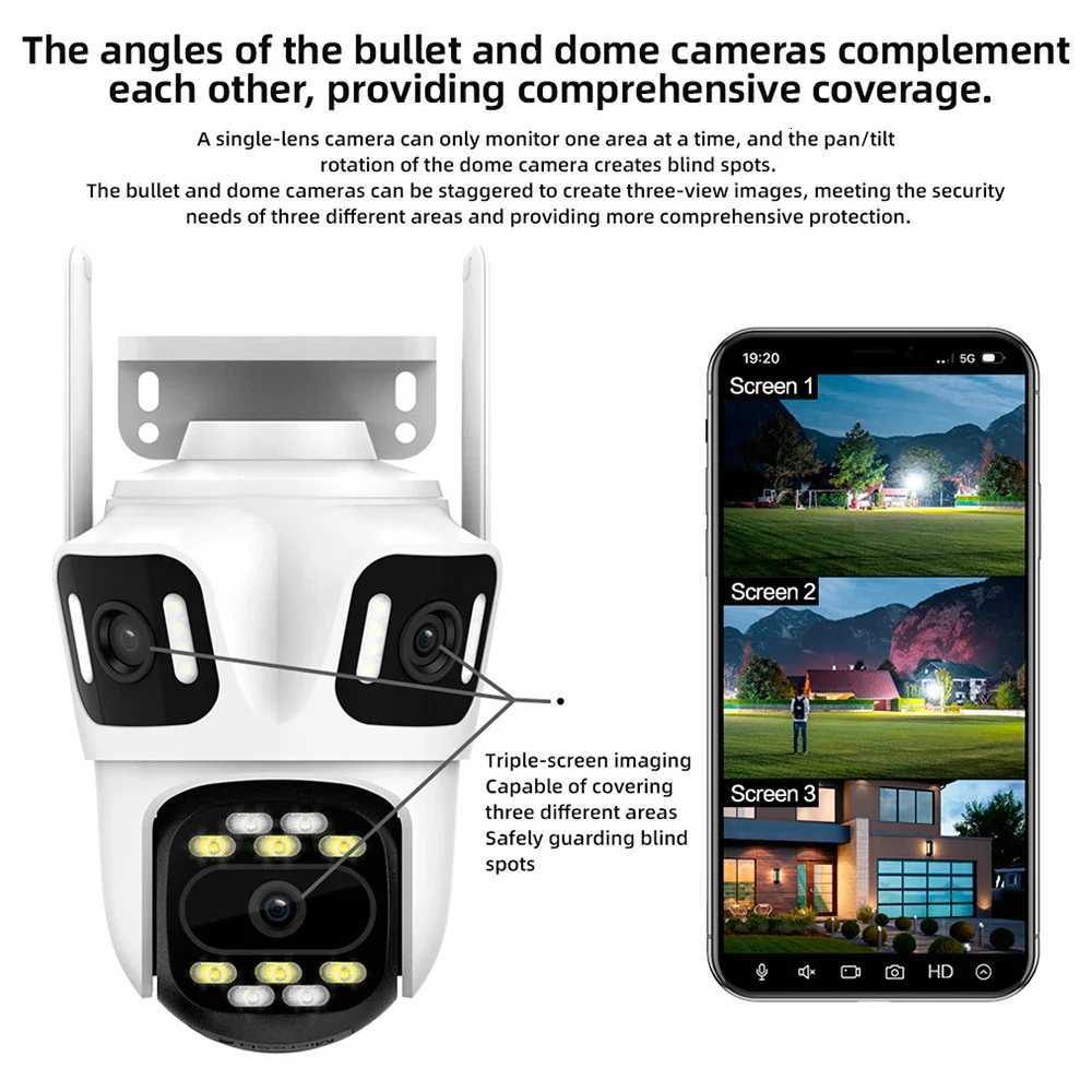 KERUI Outdoor WIFI IP Camera Three Lens Triple Sn 10x Zo PTZ Auto Tracking Security Protection CCTV Video Surveillance C251202